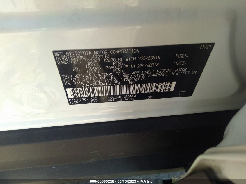 2021 TOYOTA RAV4 HYBRID - JTMB6RFV8MD044714