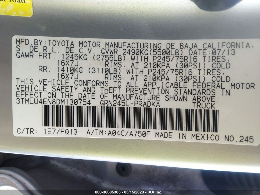 2013 TOYOTA TACOMA - 3TMLU4EN8DM130754