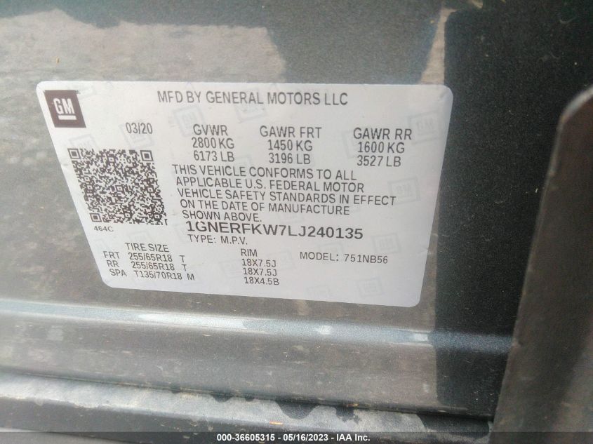 2020 CHEVROLET TRAVERSE LS - 1GNERFKW7LJ240135