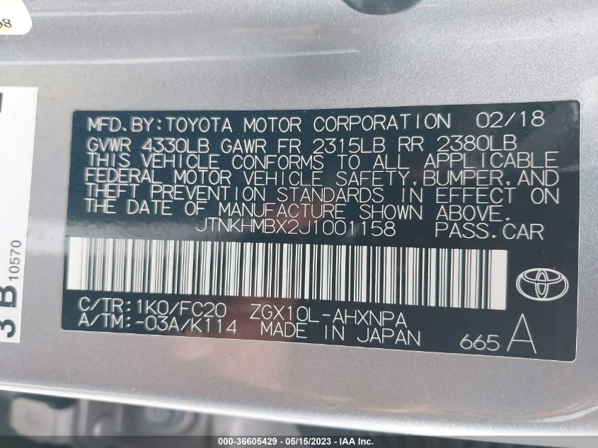 2018 TOYOTA C-HR XLE - JTNKHMBX2J1001158
