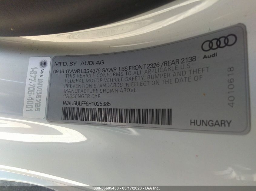2017 AUDI A3 CABRIOLET PREMIUM - WAU6ULFF6H1025385