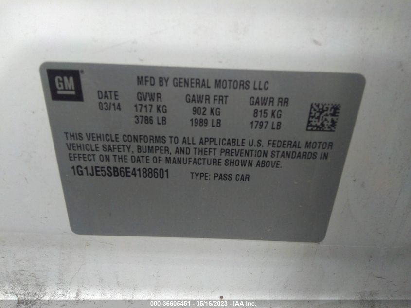 2014 CHEVROLET SONIC LTZ - 1G1JE5SB6E4188601