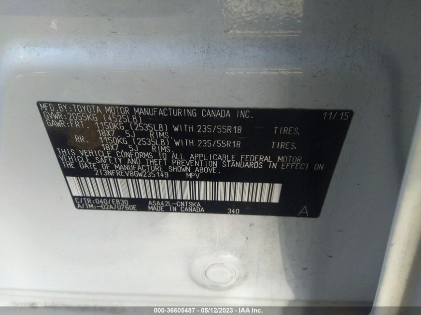 2016 TOYOTA RAV4 SE - 2T3NFREV8GW235149