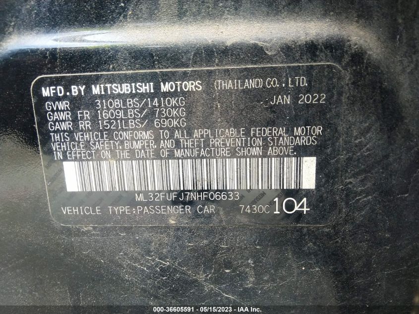 2022 MITSUBISHI MIRAGE G4 ES/LE/BLACK EDITION - ML32FUFJ7NHF06633