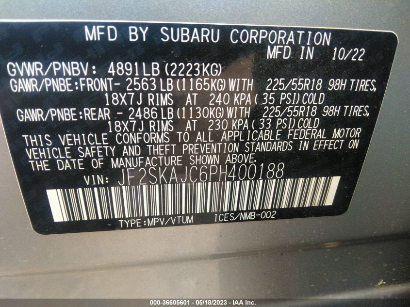 2023 SUBARU FORESTER SPORT - JF2SKAJC6PH400188