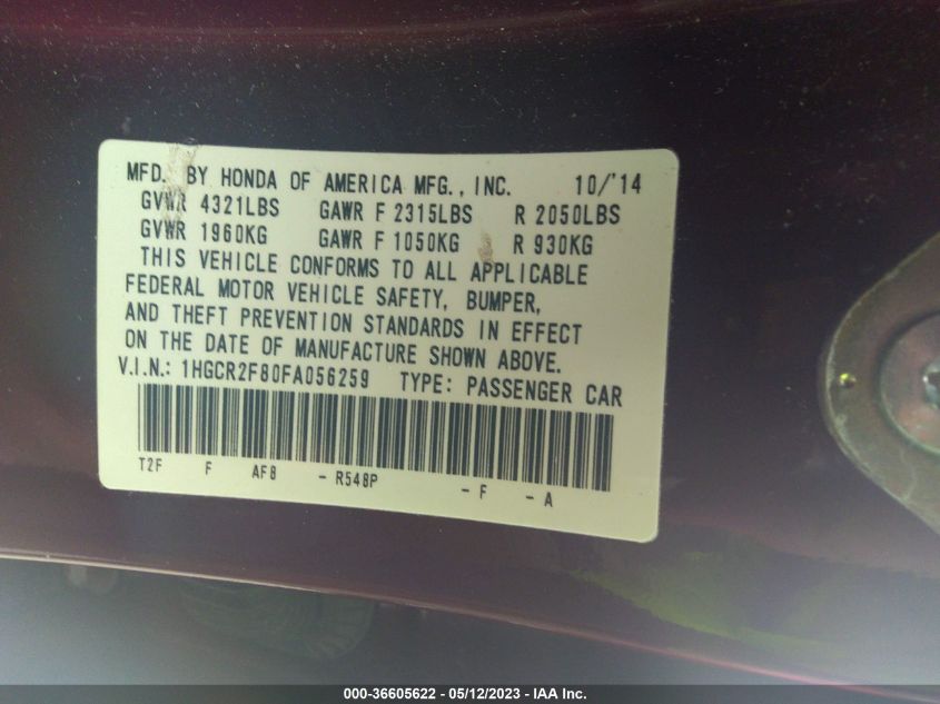 2015 HONDA ACCORD SEDAN EX-L - 1HGCR2F80FA056259