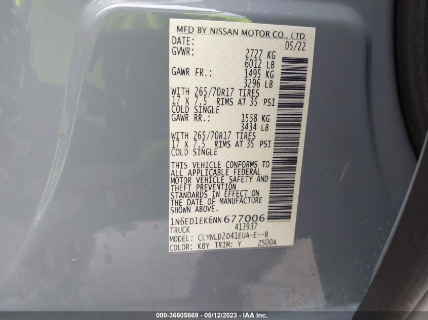 2022 NISSAN FRONTIER PRO-4X - 1N6ED1EK6NN677006
