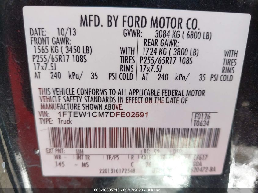 2013 FORD F-150 XL/XLT - 1FTEW1CM7DFE02691