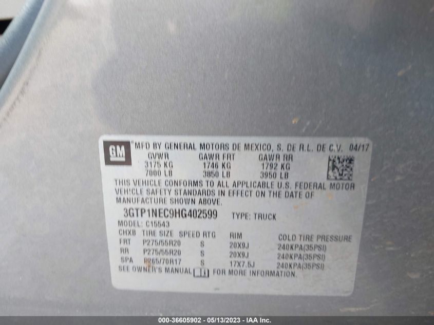 2017 GMC SIERRA 1500 SLT - 3GTP1NEC9HG402599
