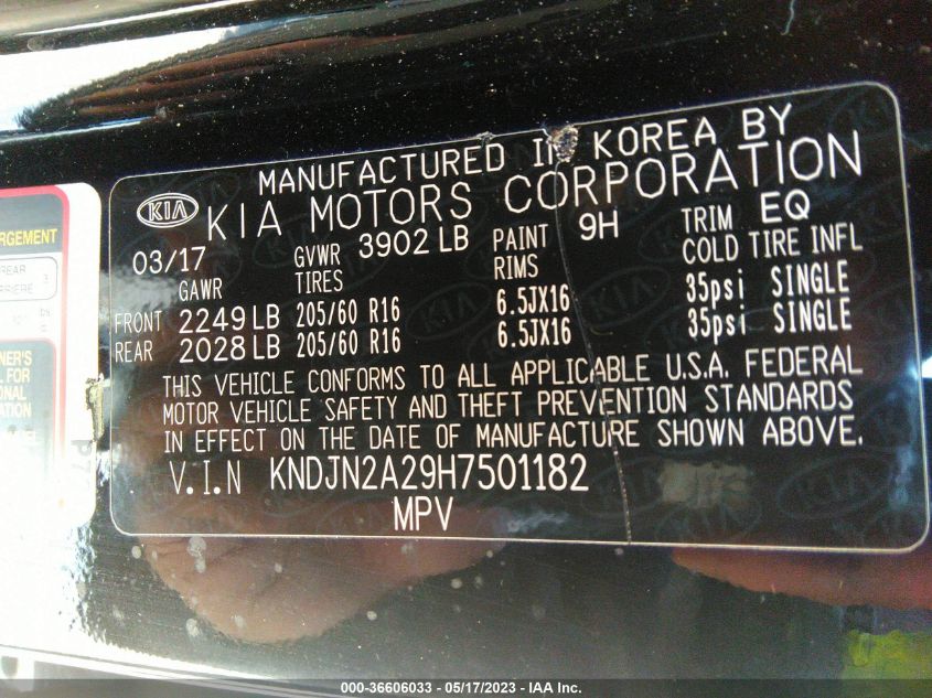 2017 KIA SOUL BASE - KNDJN2A29H7501182