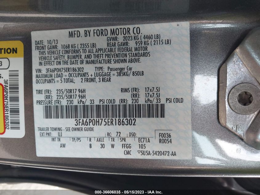 2014 FORD FUSION SE - 3FA6P0H75ER186302