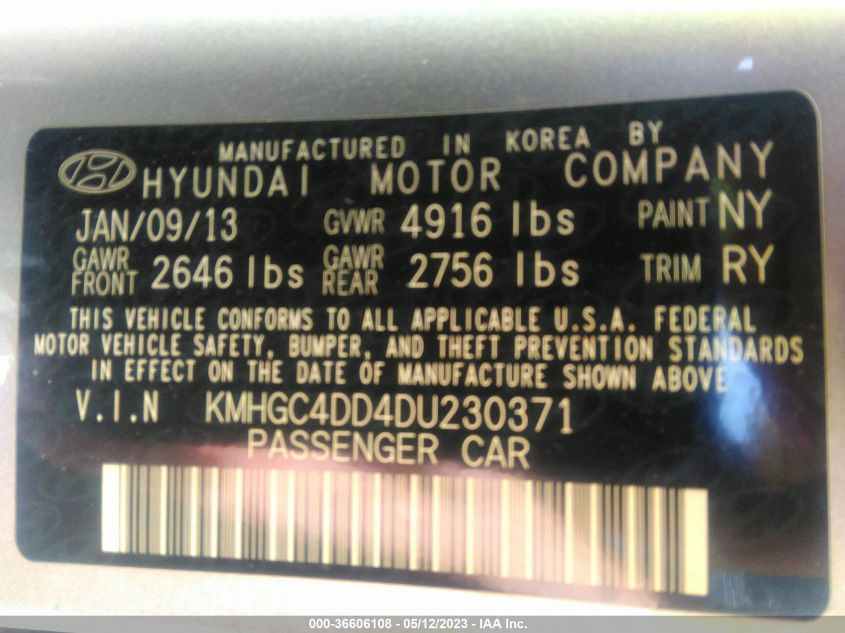 2013 HYUNDAI GENESIS 3.8L - KMHGC4DD4DU230371