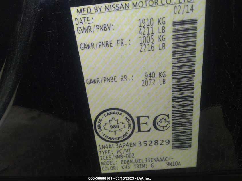 2014 NISSAN ALTIMA 2.5 - 1N4AL3AP4EN352829