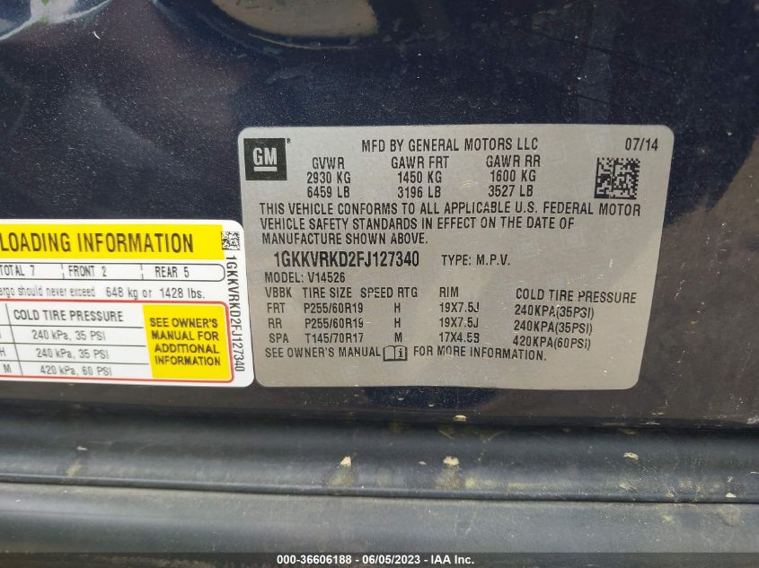 2015 GMC ACADIA SLT - 1GKKVRKD2FJ127340