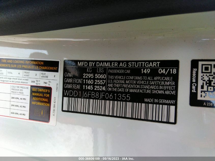2018 MERCEDES-BENZ E-CLASS E 400 - WDD1J6FB8JF061355