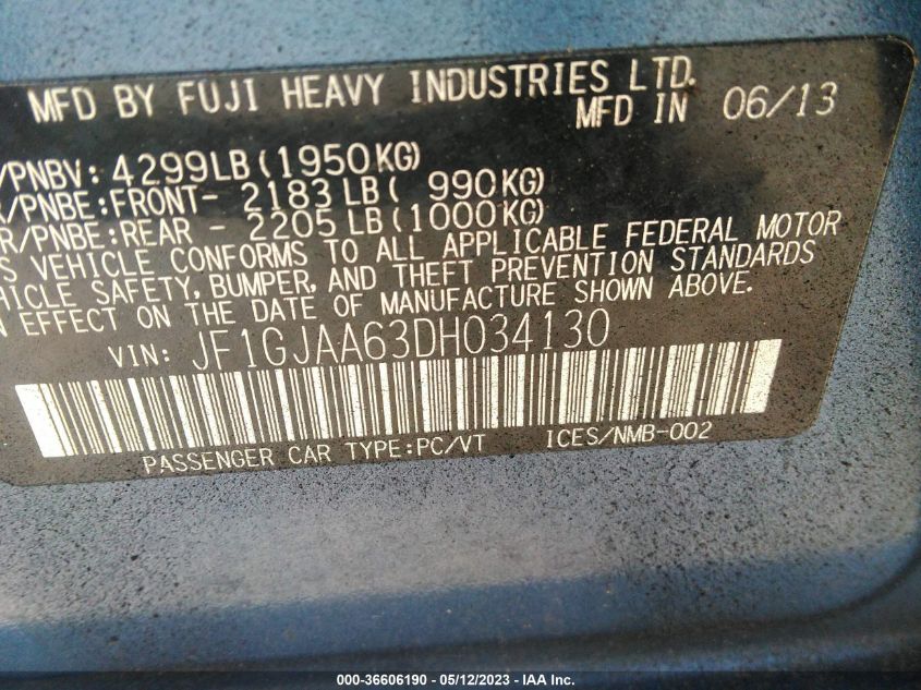 2013 SUBARU IMPREZA SEDAN - JF1GJAA63DH034130