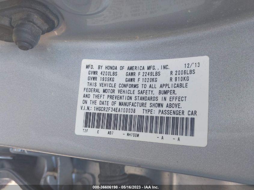 2014 HONDA ACCORD SDN LX - 1HGCR2F34EA100038
