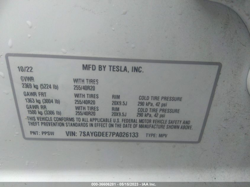 7SAYGDEE7PA026133 Tesla Model Y LONG RANGE 9