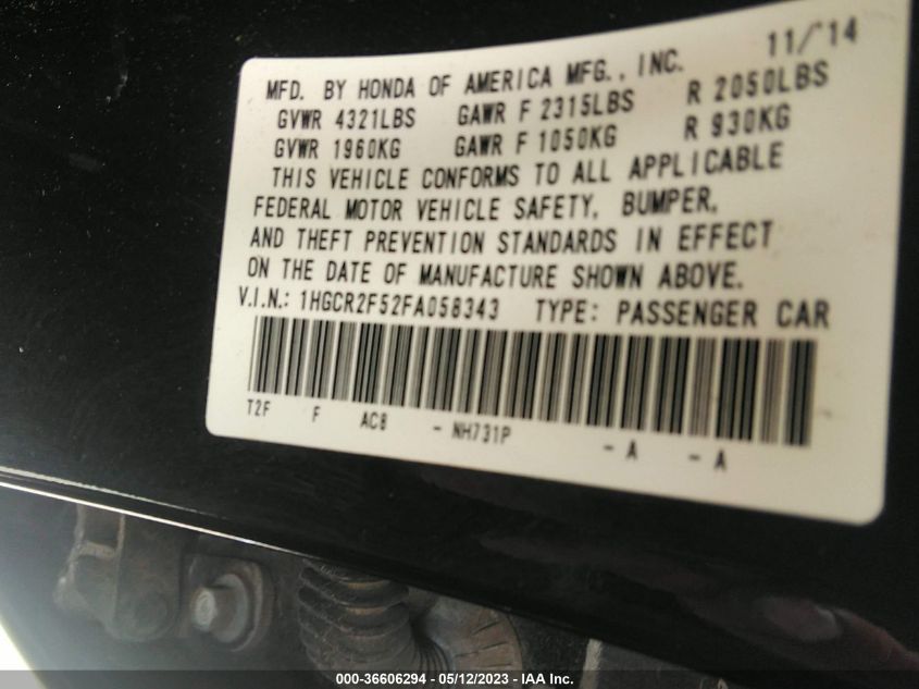 2015 HONDA ACCORD SEDAN SPORT - 1HGCR2F52FA058343