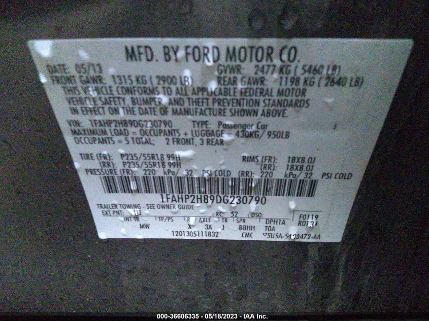 2013 FORD TAURUS SEL - 1FAHP2H89DG230790