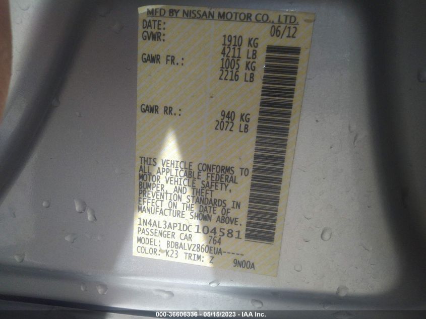 2013 NISSAN ALTIMA 2.5 SL - 1N4AL3AP1DC104581
