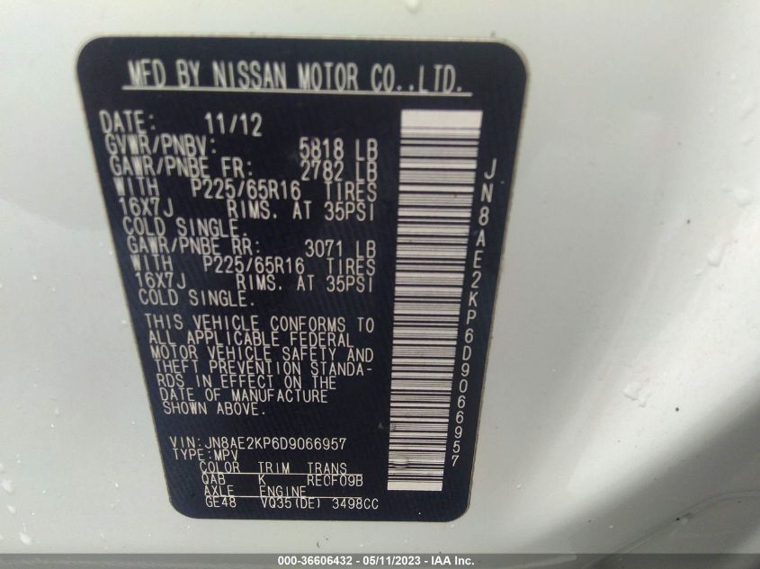 2013 NISSAN QUEST SV - JN8AE2KP6D9066957