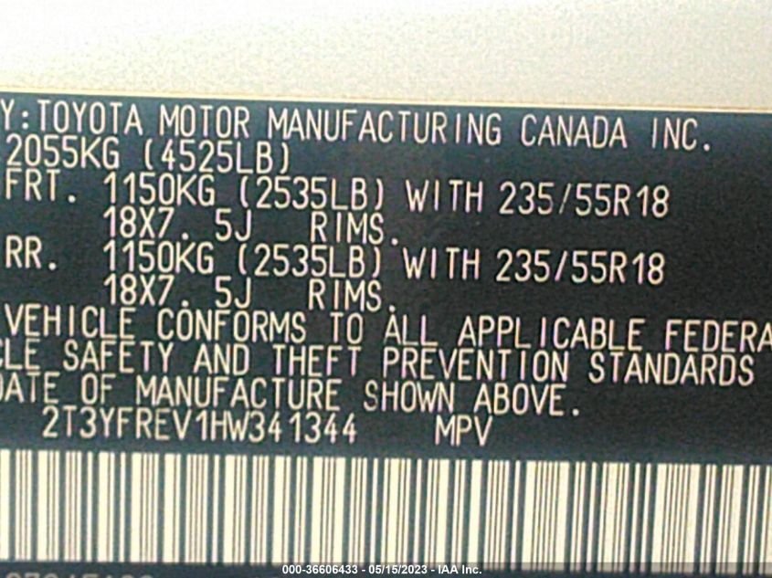 2017 TOYOTA RAV4 LIMITED/PLATINUM - 2T3YFREV1HW341344