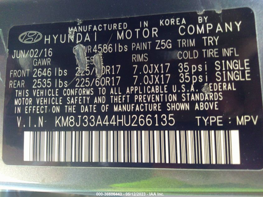 2017 HYUNDAI TUCSON SE - KM8J33A44HU266135