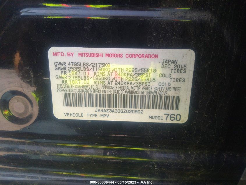2016 MITSUBISHI OUTLANDER SE/SEL/ES - JA4AZ3A30GZ020902