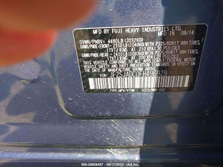 2015 SUBARU FORESTER 2.5I PREMIUM - JF2SJADC0FH496929