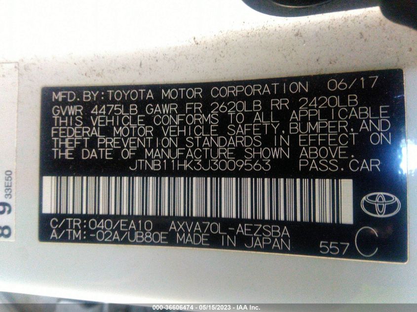 2018 TOYOTA CAMRY LE/SE/XLE/L - JTNB11HK3J3009563
