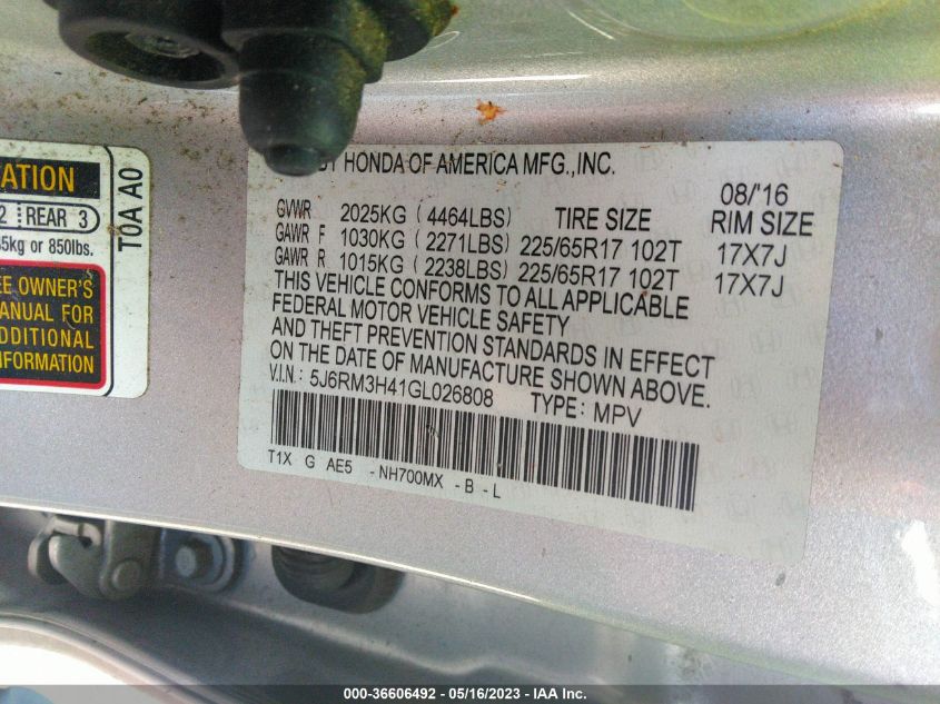 2016 HONDA CR-V SE - 5J6RM3H41GL026808