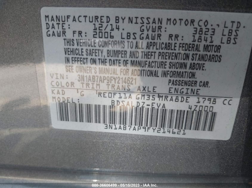 2015 NISSAN SENTRA SV - 3N1AB7AP9FY214621