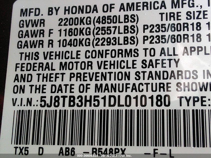 2013 ACURA RDX TECH PKG - 5J8TB3H51DL010180