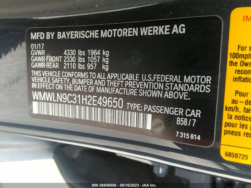 2017 MINI CLUBMAN COOPER S - WMWLN9C31H2E49650