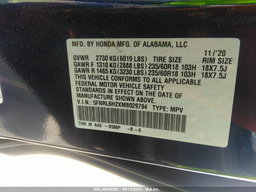 2021 HONDA ODYSSEY LX - 5FNRL6H2XMB029794