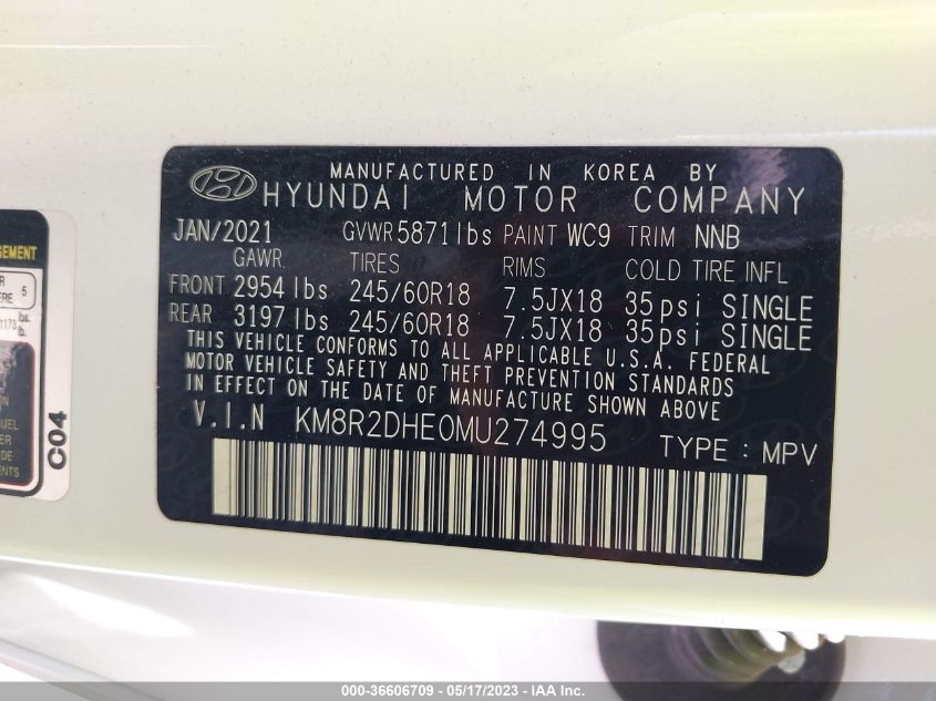 2021 HYUNDAI PALISADE SEL - KM8R2DHE0MU274995