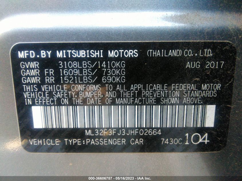 2018 MITSUBISHI MIRAGE G4 ES - ML32F3FJ3JHF02664