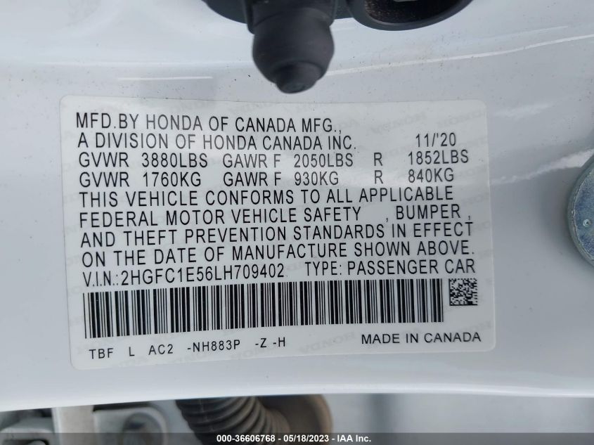 2020 HONDA CIVIC SI SEDAN - 2HGFC1E56LH709402