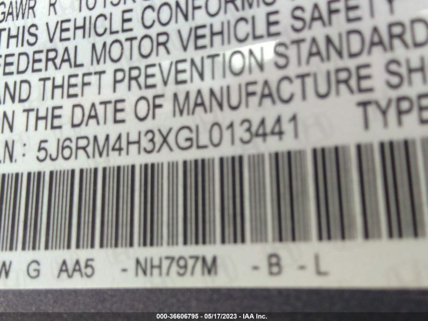 2016 HONDA CR-V LX - 5J6RM4H3XGL013441