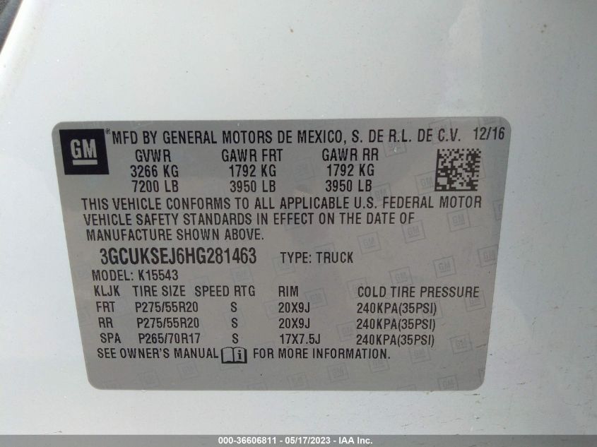 2017 CHEVROLET SILVERADO 1500 LTZ - 3GCUKSEJ6HG281463