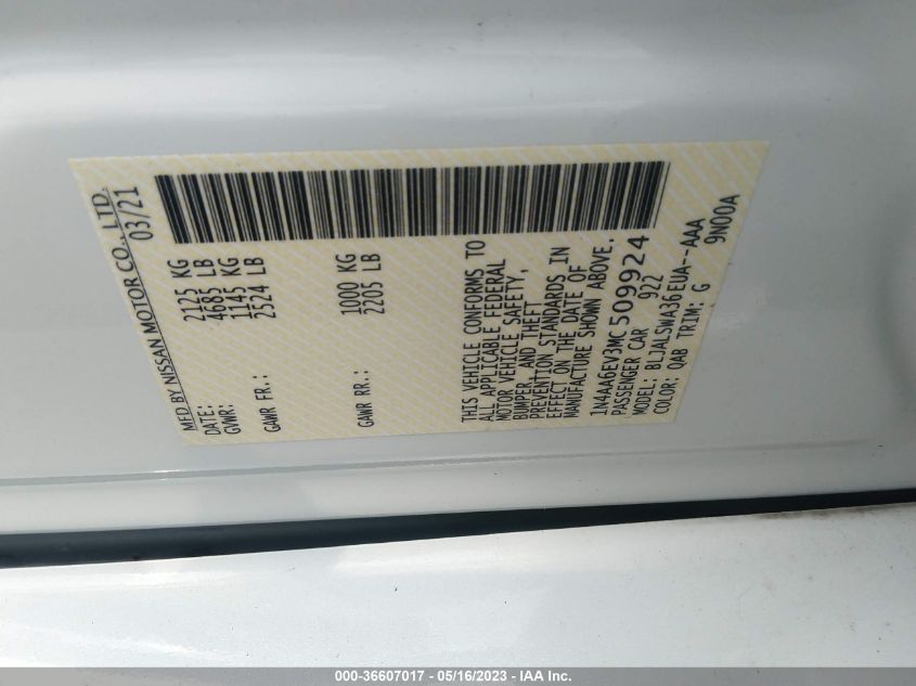 2021 NISSAN MAXIMA SR - 1N4AA6EV3MC509924
