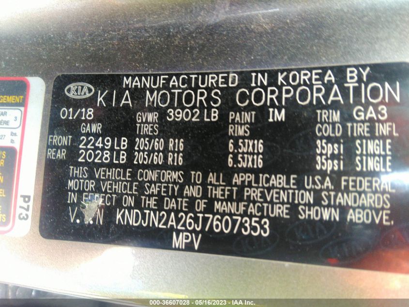 2018 KIA SOUL BASE - KNDJN2A26J7607353