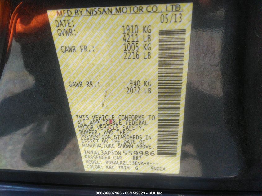 2013 NISSAN ALTIMA 2.5 S - 1N4AL3AP5DN559986
