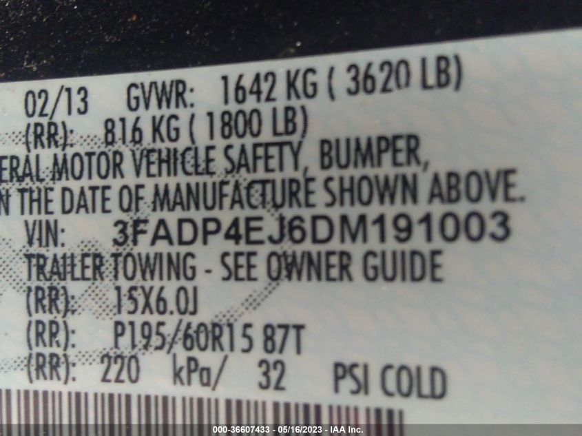 2013 FORD FIESTA SE - 3FADP4EJ6DM191003
