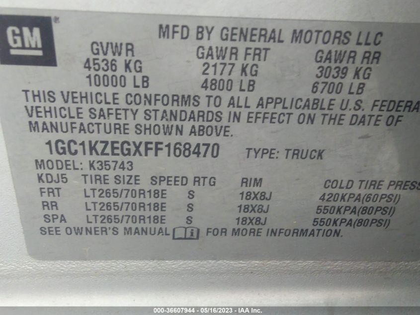 2015 CHEVROLET SILVERADO 3500HD LT 1GC1KZEGXFF168470