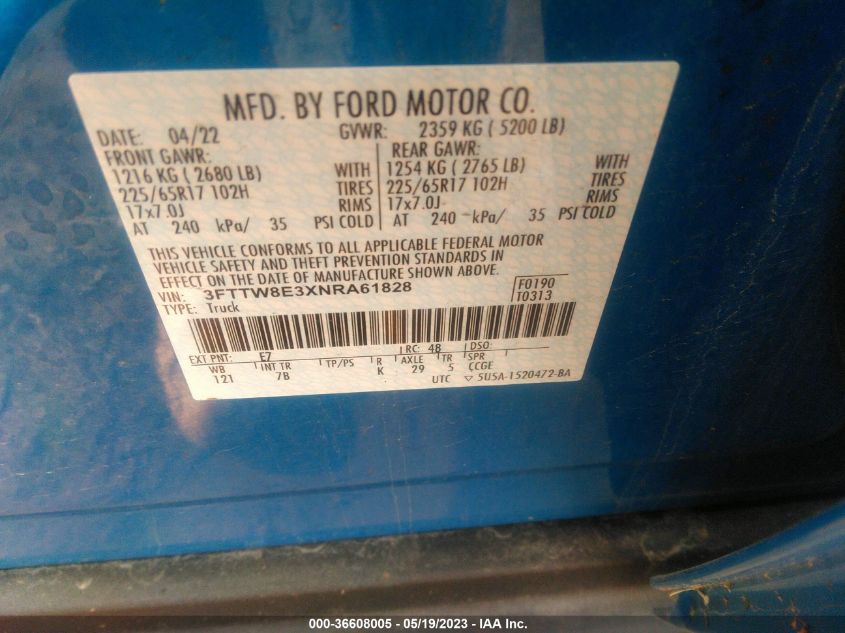 2022 FORD MAVERICK XL/XLT/LARIAT - 3FTTW8E3XNRA61828
