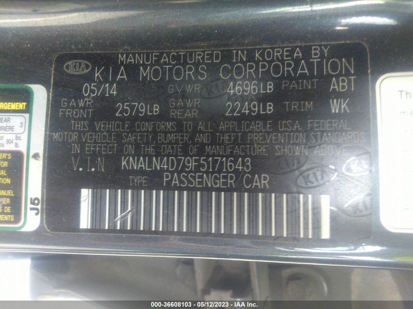2015 KIA CADENZA PREMIUM - KNALN4D79F5171643