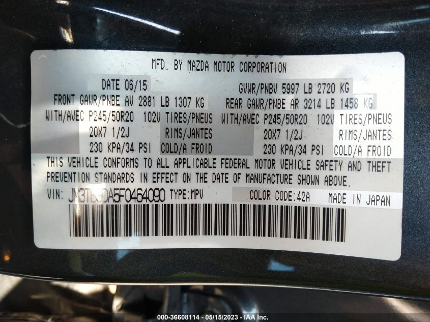 2015 MAZDA CX-9 GRAND TOURING - JM3TB3DA5F0464090