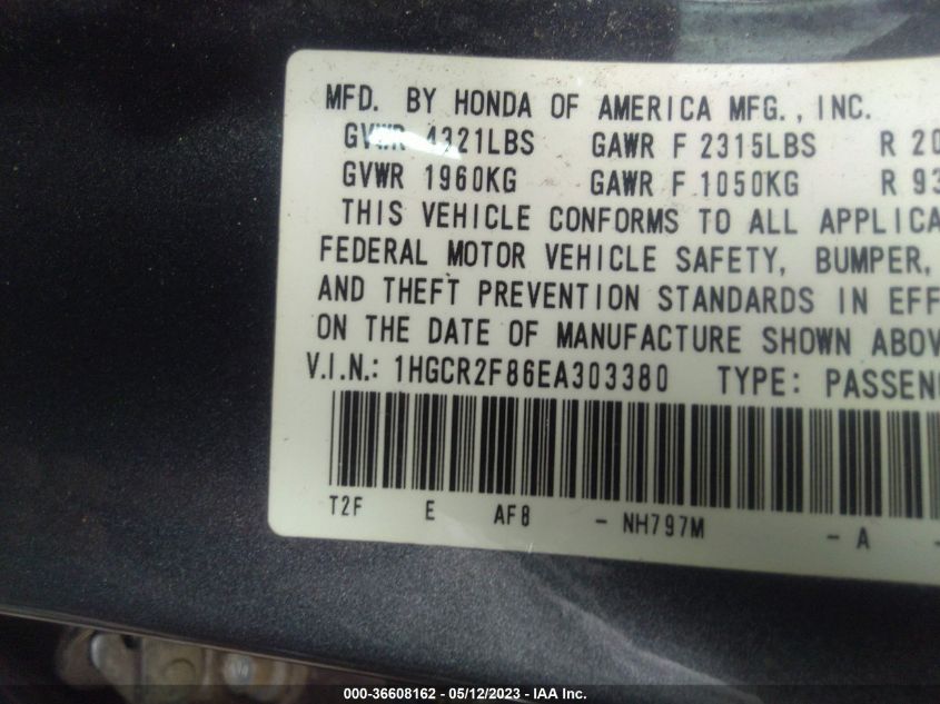 2014 HONDA ACCORD SEDAN EX-L - 1HGCR2F86EA303380